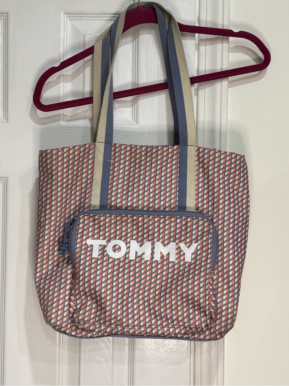 Tommy Hilfiger Canvas Tote Bag - Geometric Print Shoulder Purse